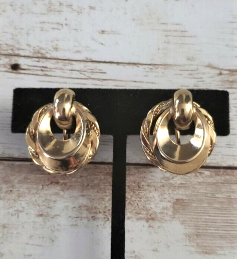Vintage Screw On Earrings - Elegant Gold Tone Statement